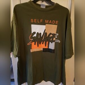 Green Graphic T-Shirt with 'Savage' Print Size 4XL